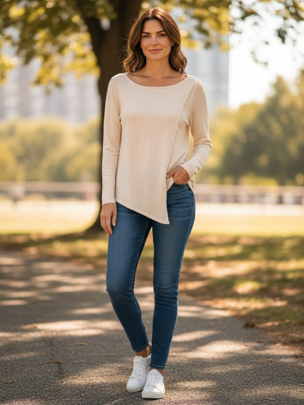 White House Black Market Womens Small Cream Long Sleeve Tricot Shirt Top Size S
